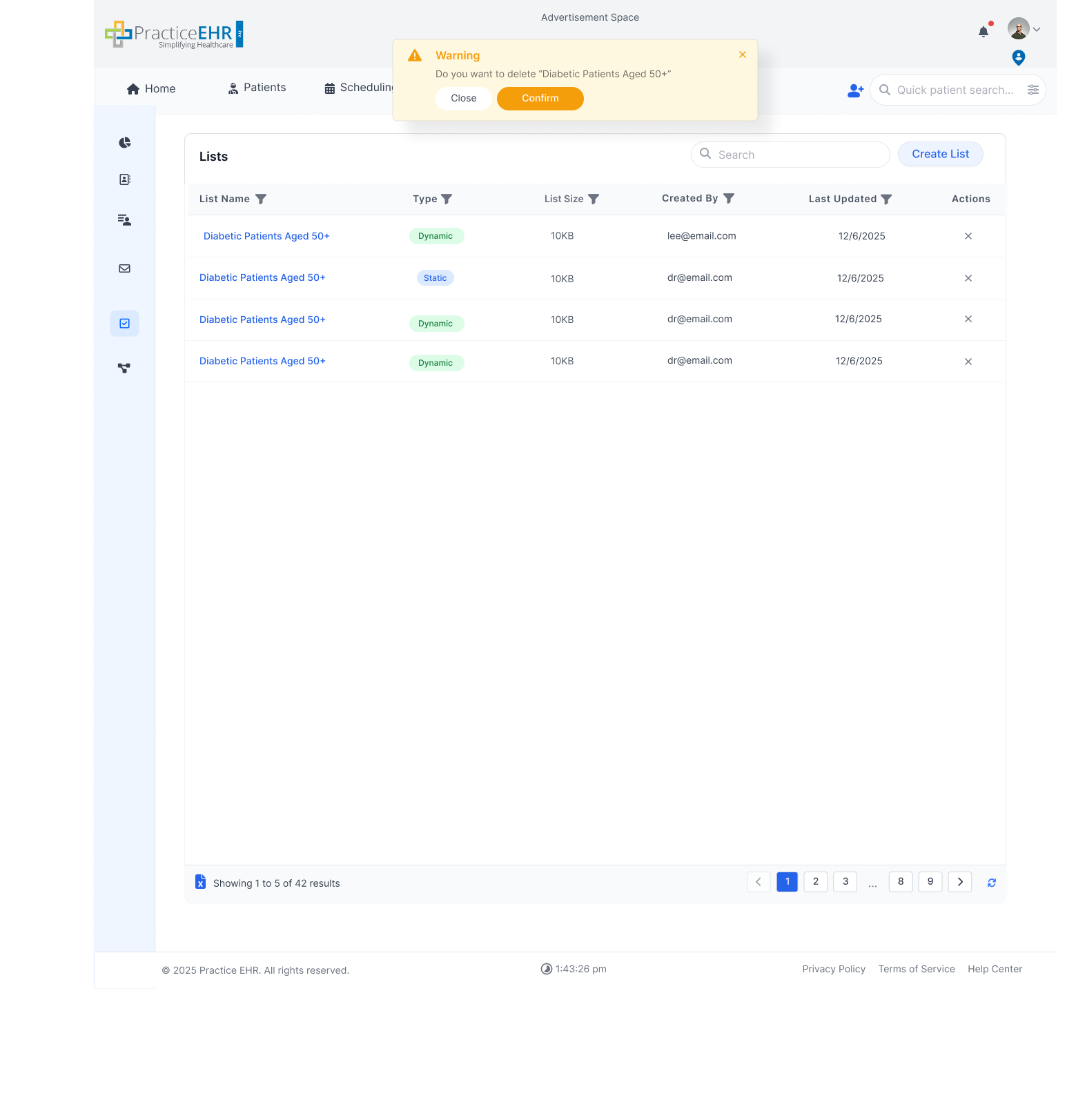 Delete List Confirmation Modal